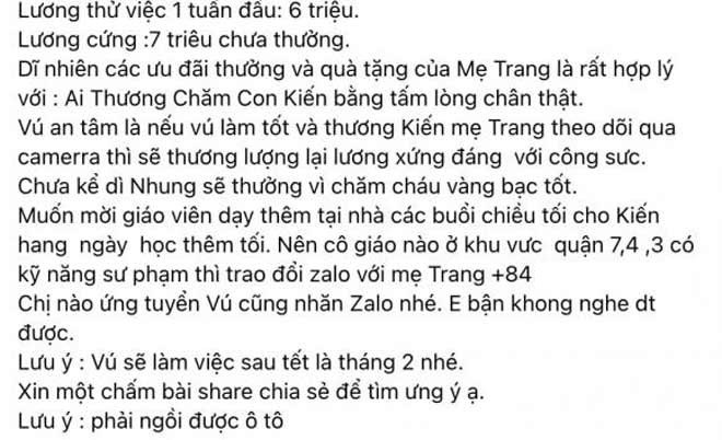 Tuyển bảo mẫu: Bảo Thy, Trang Trần yêu cầu khắt khe, tỷ phú Hoàng Kiều trả lương 800 triệu/năm bị chê ít-6