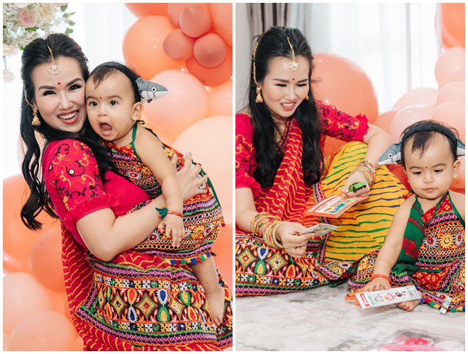 Gia đình Võ Hạ Trâm mừng sinh nhật con gái 1 tuổi chuẩn phong cách Ấn Độ, cô bé nhìn quá cưng-11