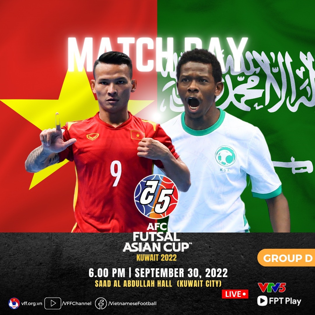 Link xem trực tiếp futsal Việt Nam vs Saudi Arabia tại giải futsal Châu Á-1