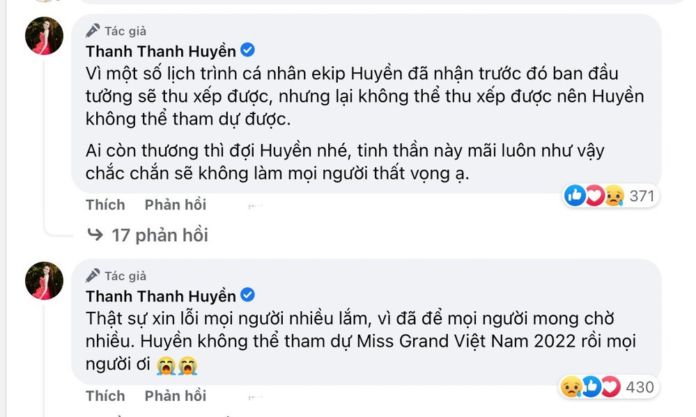 MC Thanh Thanh Huyền chính thức xác nhận không thi MGVN 2022-3