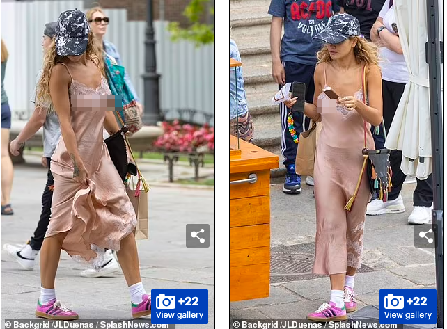 Rita Ora mặc váy ngủ không nội y ra phố-3