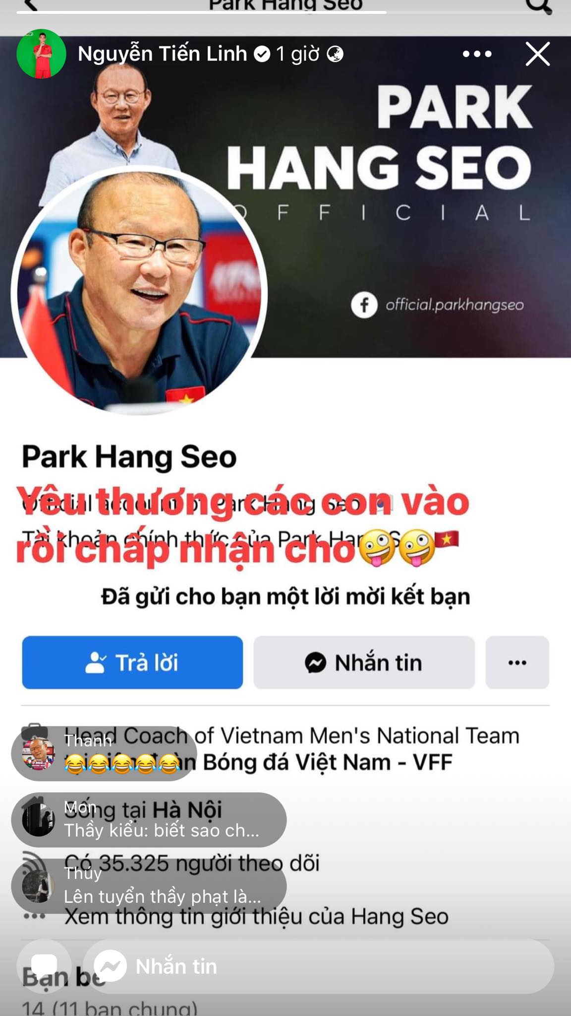 Động thái "phũ phàng" của loạt cầu thủ với HLV Park Hang Seo khi được thầy kết bạn trên Facebook-3