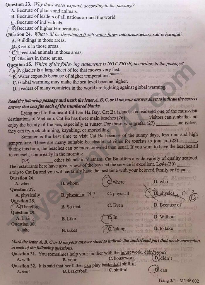 Đáp án đề thi vào lớp 10 Hà Nội 2022 môn Anh - mã đề 002-4