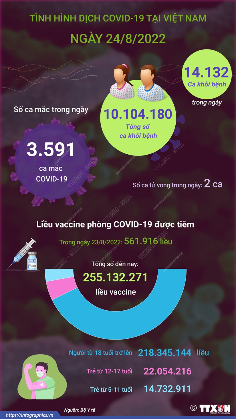 [Infographics] Ghi nhận 3.591 ca mắc mới COVID-19 trong ngày 24/8-1