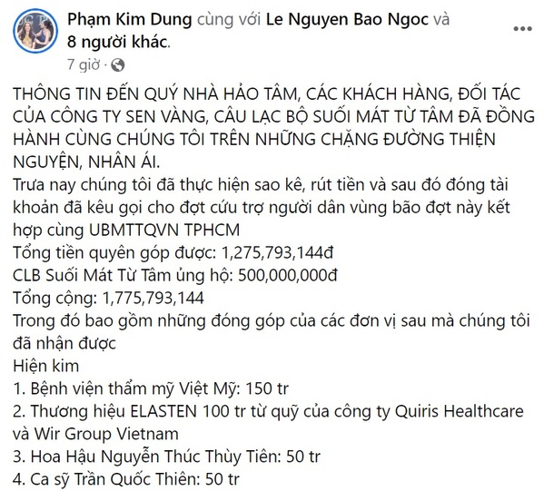 “Bà trùm Hoa hậu” Phạm Kim Dung sao kê: Kêu gọi được hơn 1,7 tỷ đồng-1