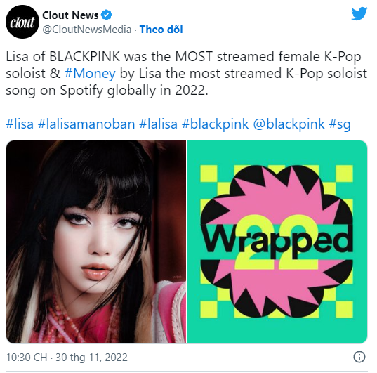Lisa (BlackPink) là sao nữ K-Pop được stream nhiều nhất Spotify 2022-2