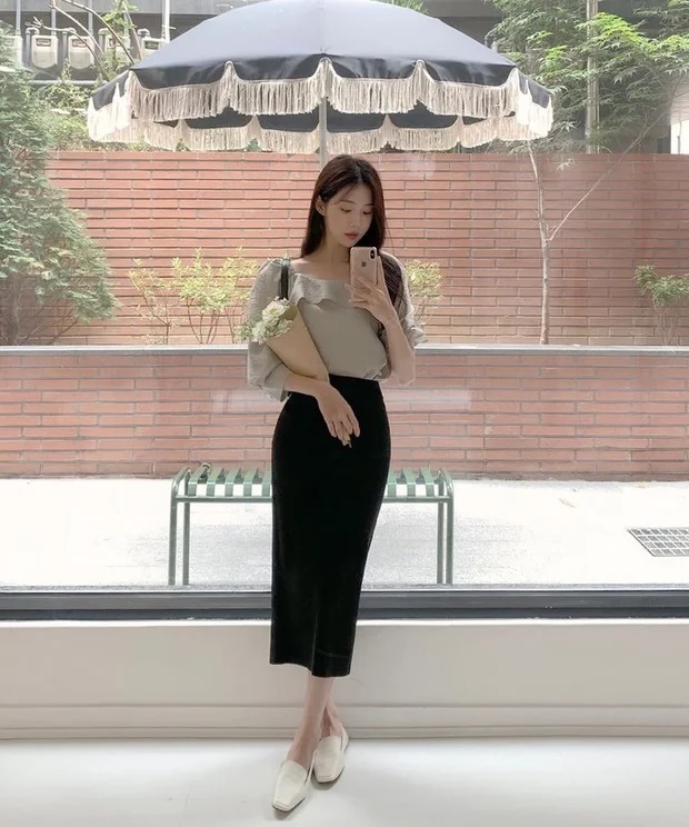 Học gái xinh xứ Hàn toàn diện váy bút chì đi làm vừa sang vừa khoe dáng-2